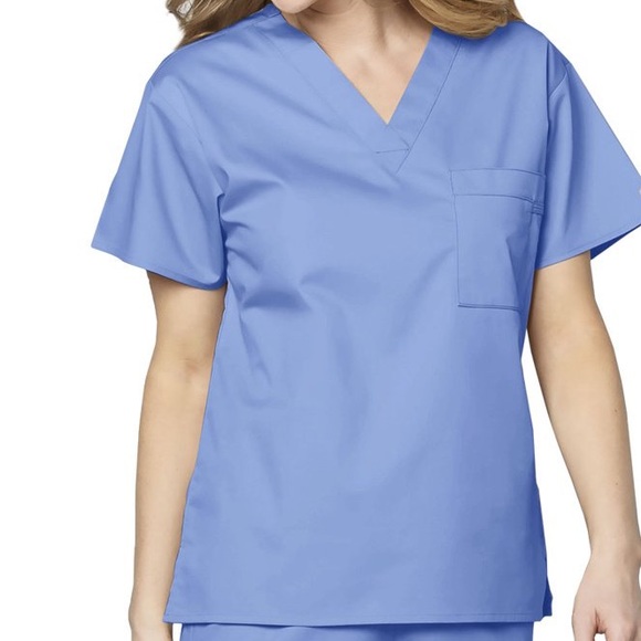 Unisex Short Sleeve V Neck Scrub Top with Pocket Periwinkle / Light Blue - Small - Picture 8 of 12